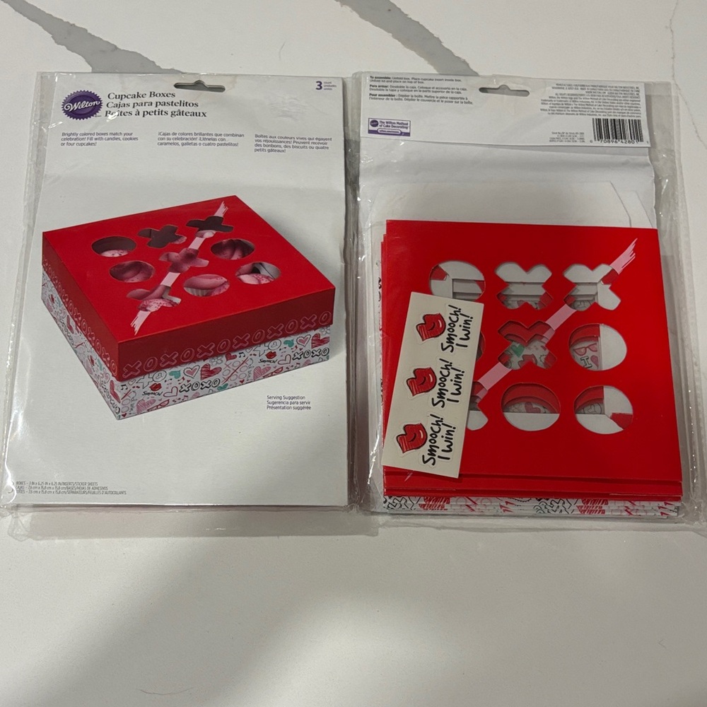 Wilton Valentine’s Day XOXO TIC TAC TOE / HEART Red Cupcake Boxes..2 Packs of 3.